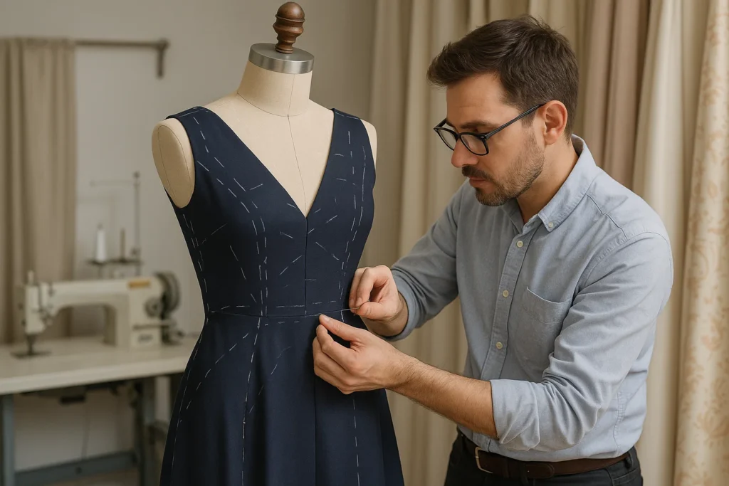 Professional tailor adjusting dress fit at Precision Alterations Phoenix